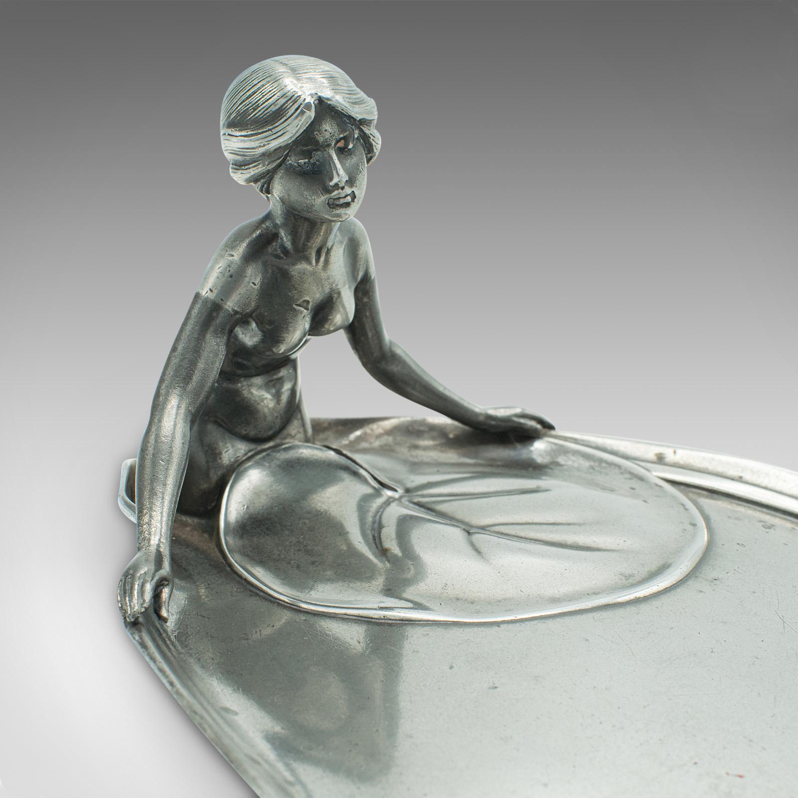 Antique Table Centrepiece, German, Pewter, Lady of the Lake, Decorative Tray 3