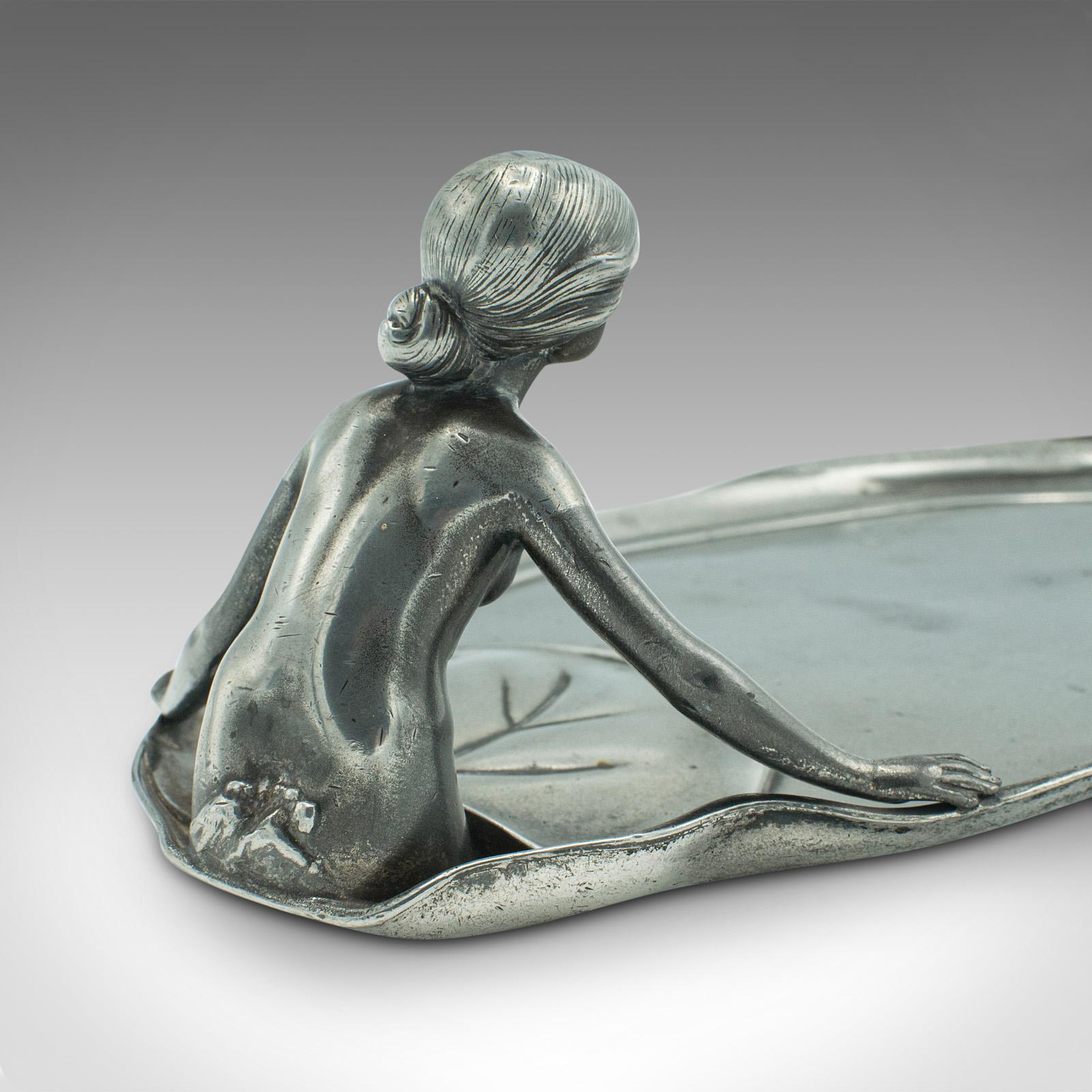 Antique Table Centrepiece, German, Pewter, Lady of the Lake, Decorative Tray 4