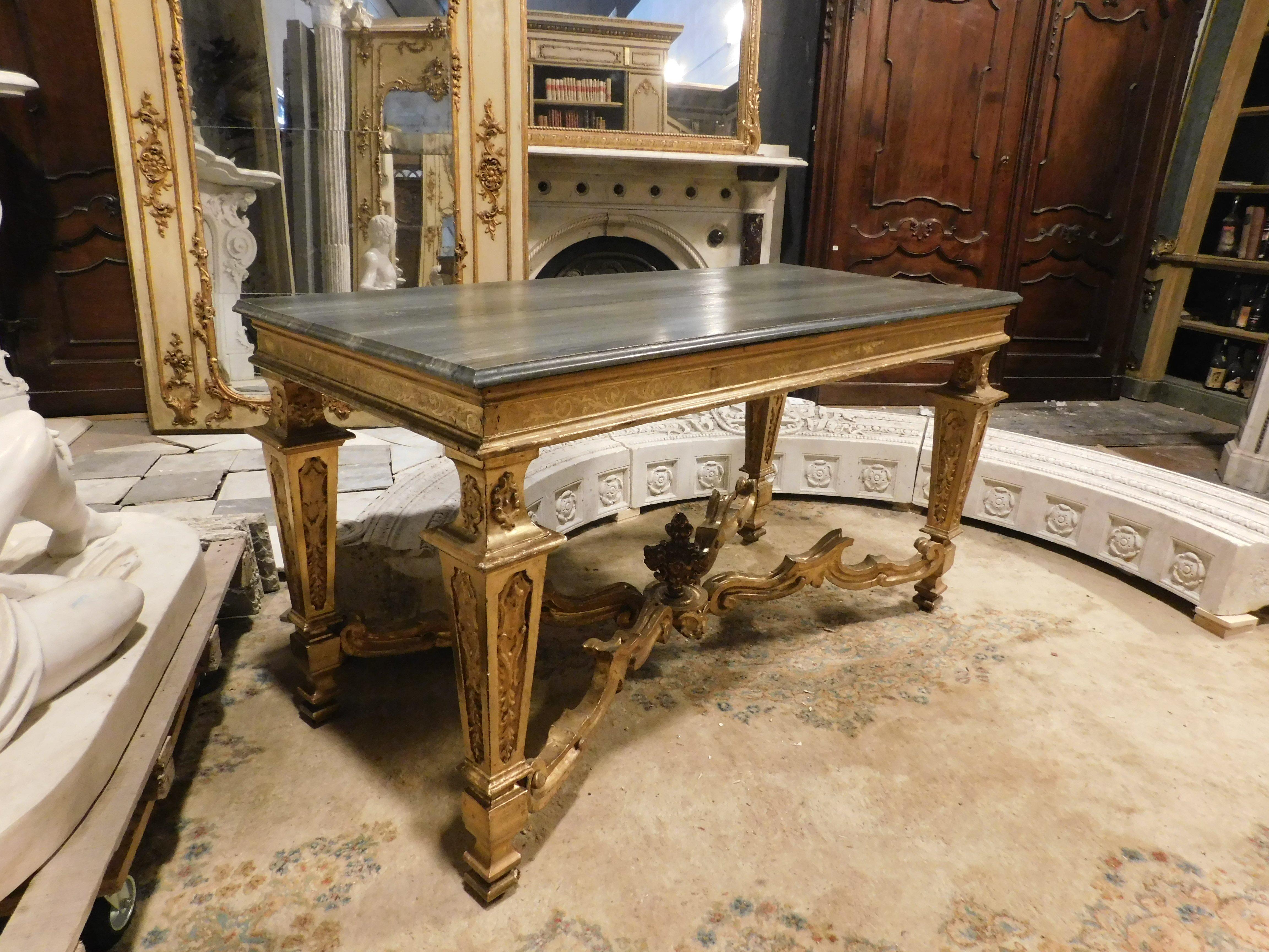 Gilt Antique Table-Console in Lacquered and Gilded Wood, First Half of the 18th Centu For Sale
