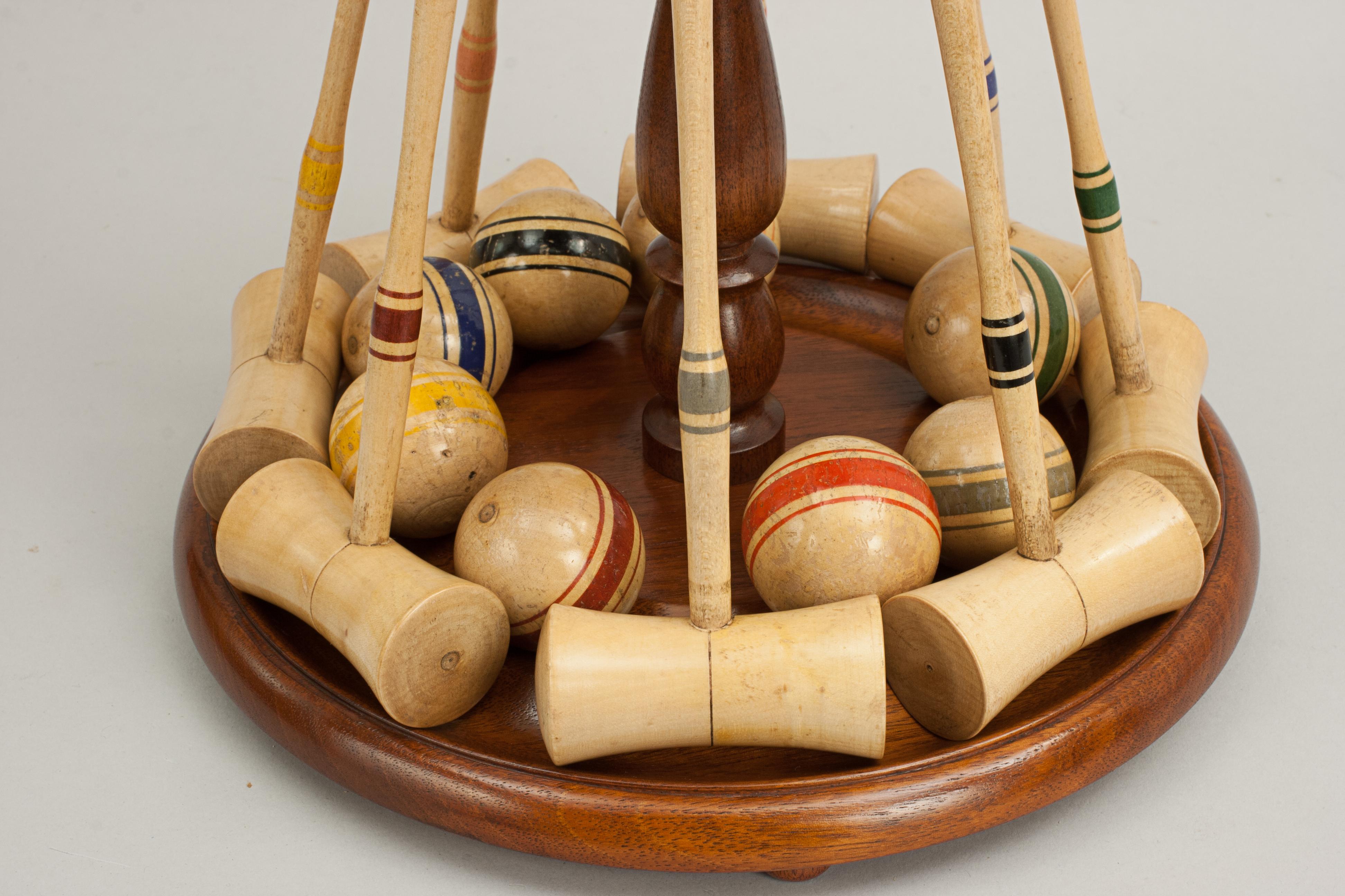 Sporting Art Antique Table Croquet Set in Pine Box on New Stand