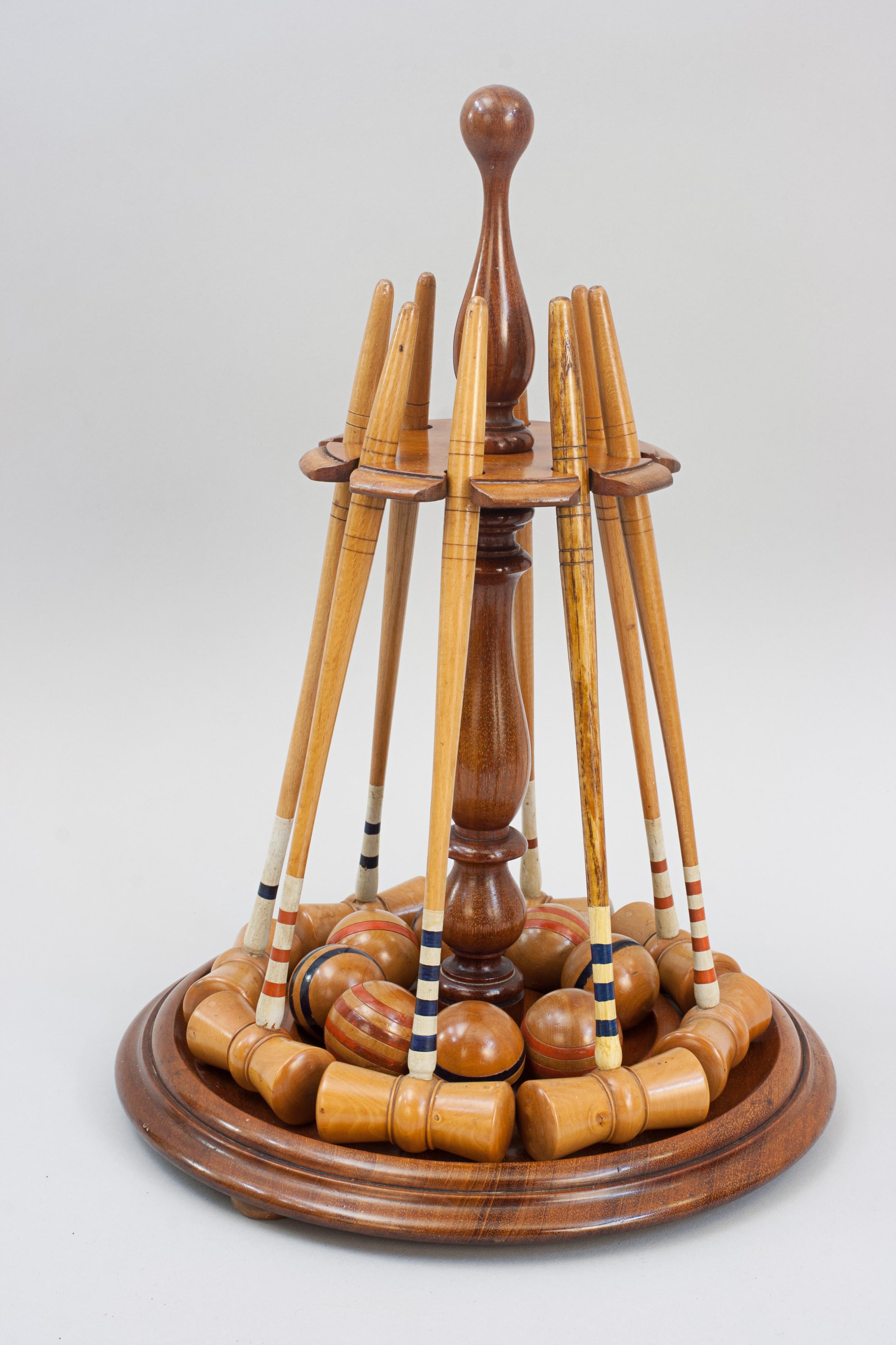 Victorian Antique Table Croquet Set on Stand For Sale