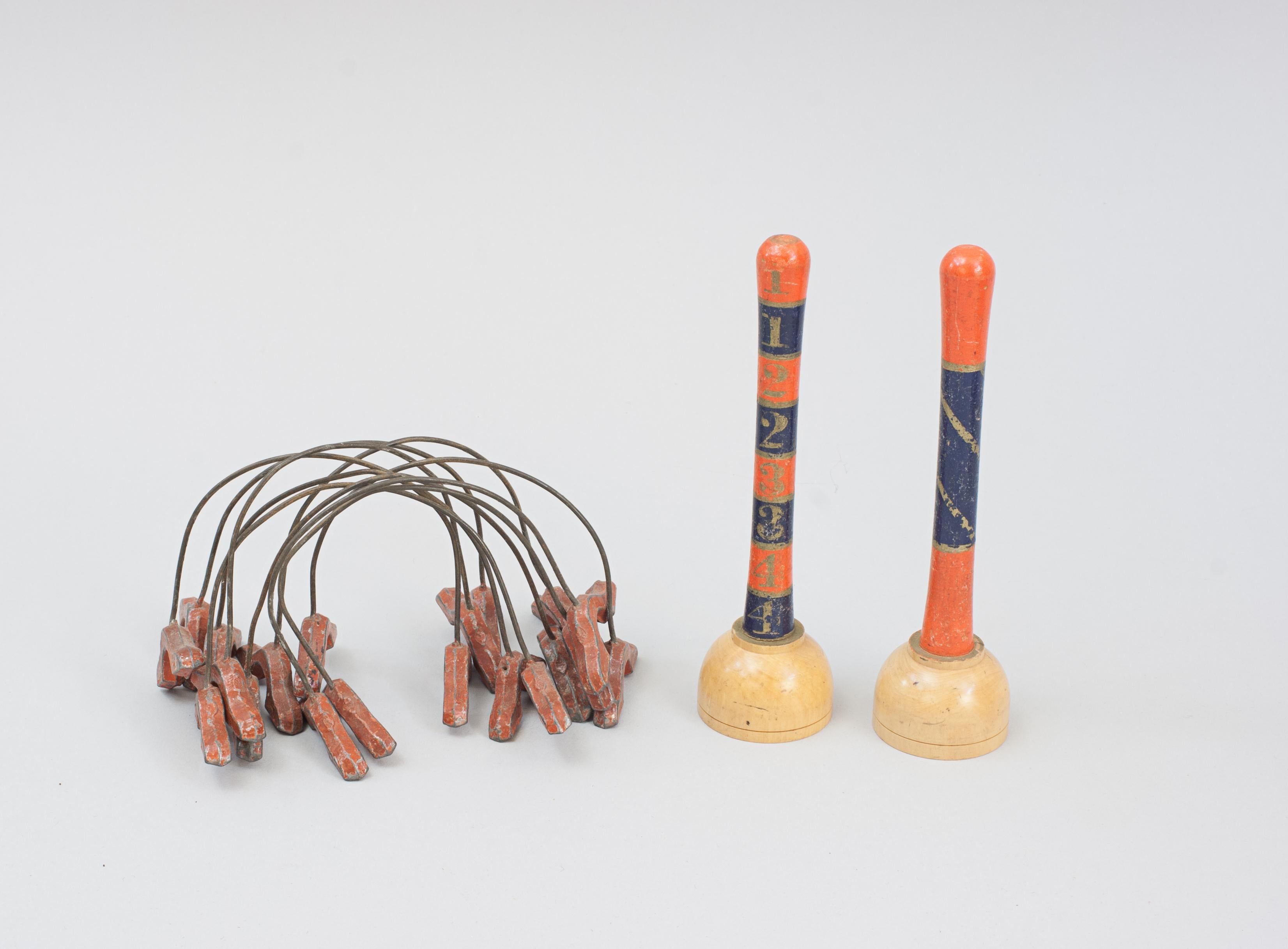 Wood Antique Table Croquet Set on Stand For Sale