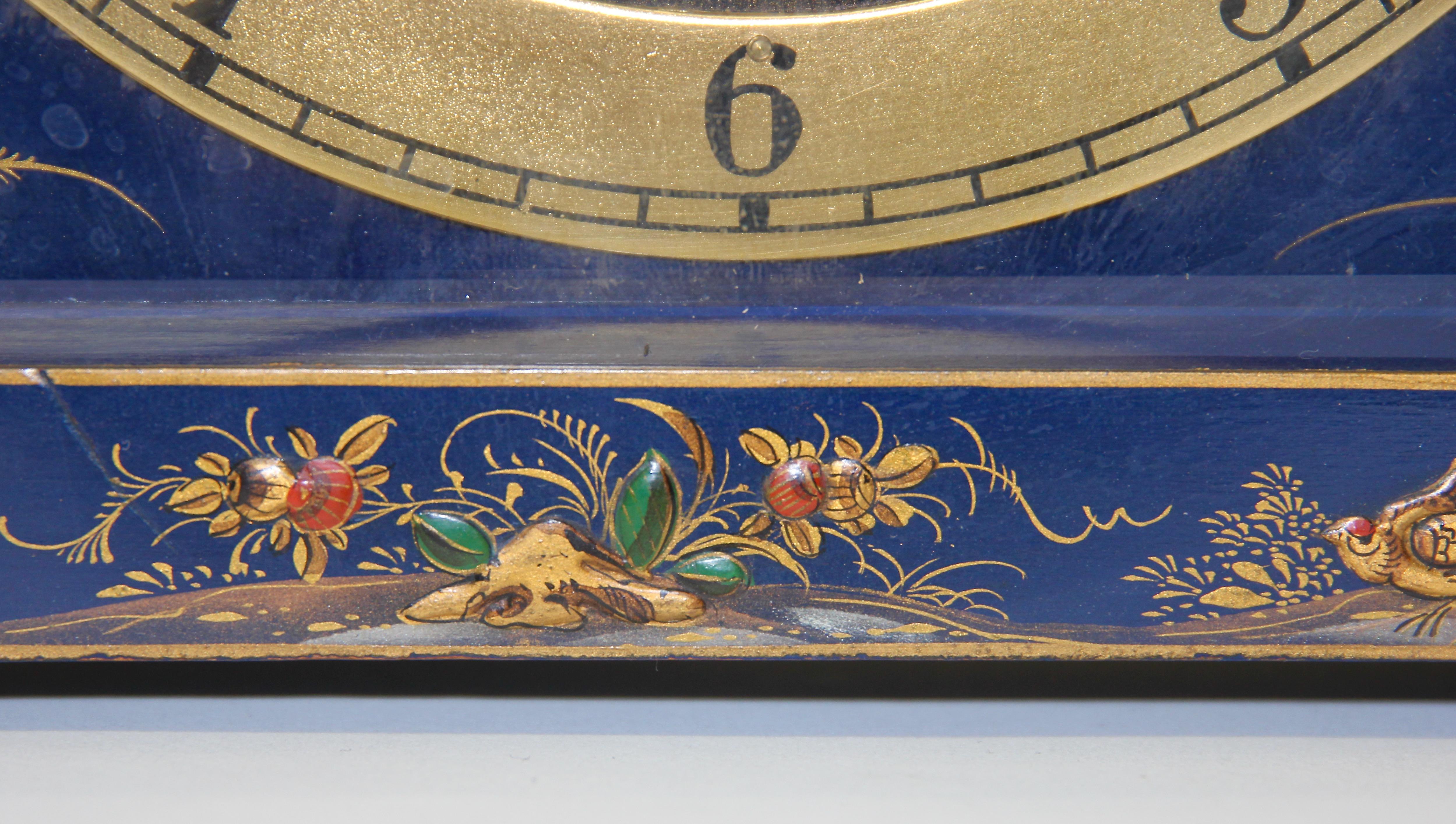 Antique Table Desk Clock, Painted, Chinoiserie, China Art For Sale 5