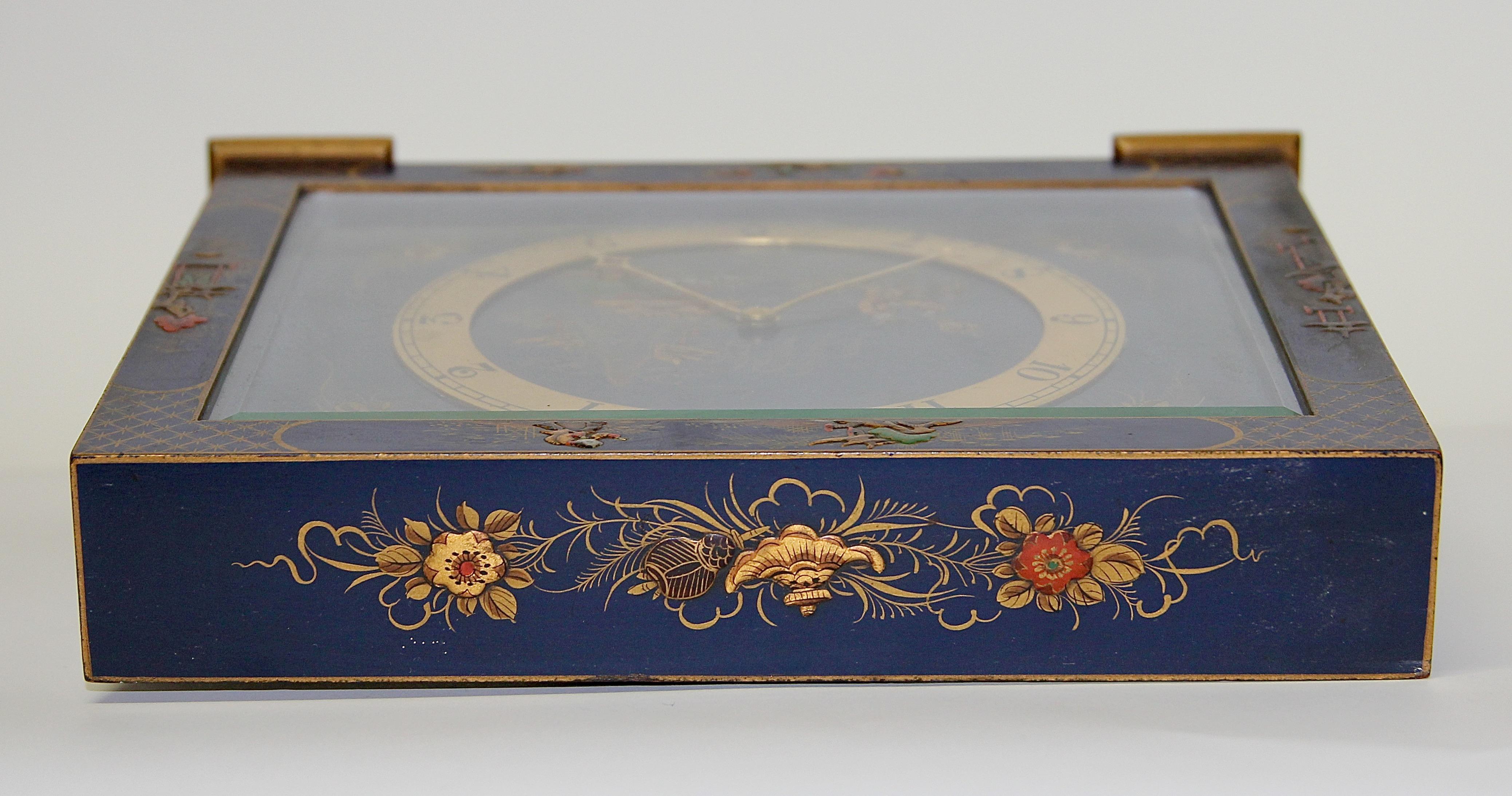 Antique Table Desk Clock, Painted, Chinoiserie, China Art For Sale 3