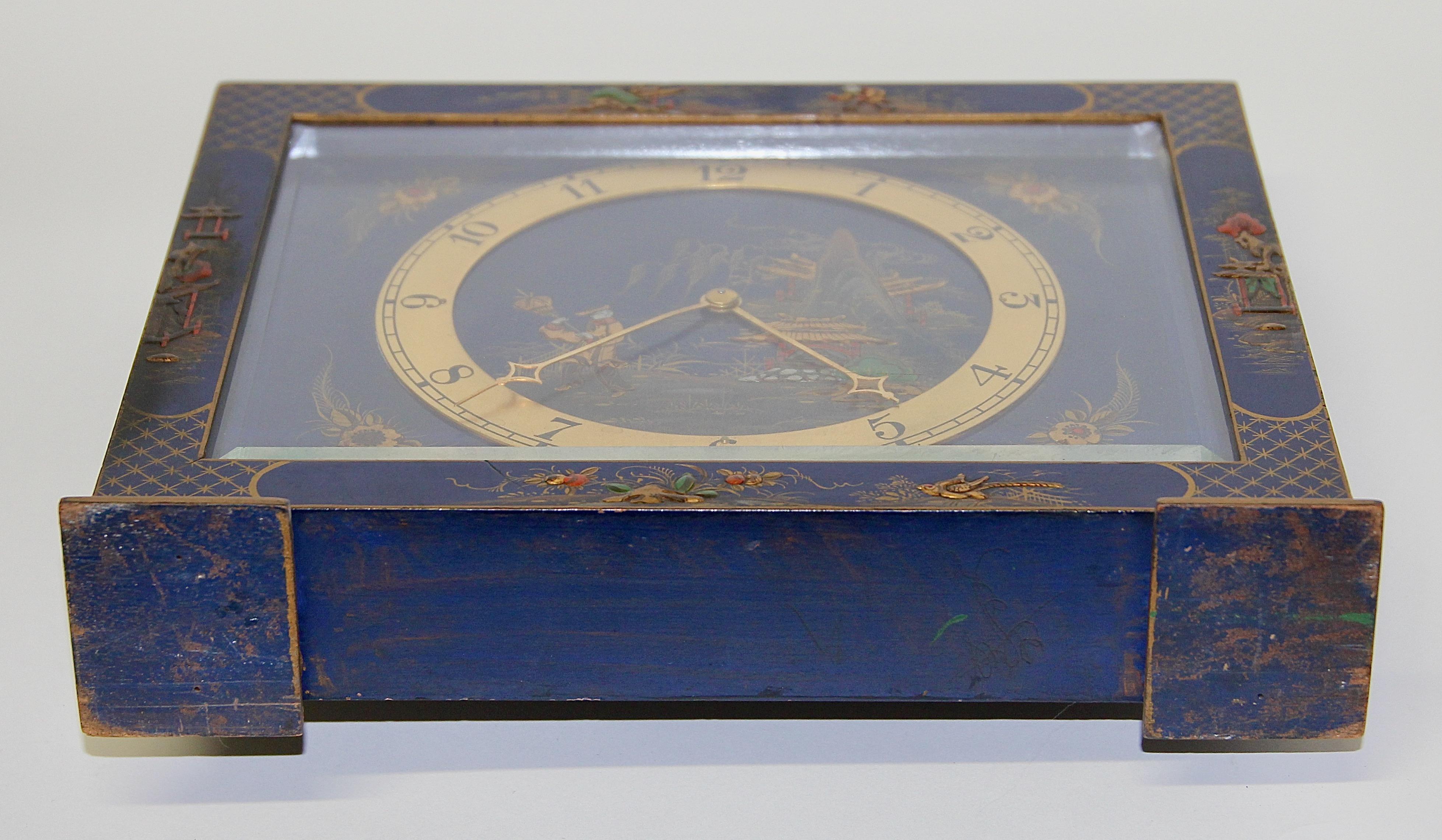 Antique Table Desk Clock, Painted, Chinoiserie, China Art For Sale 4