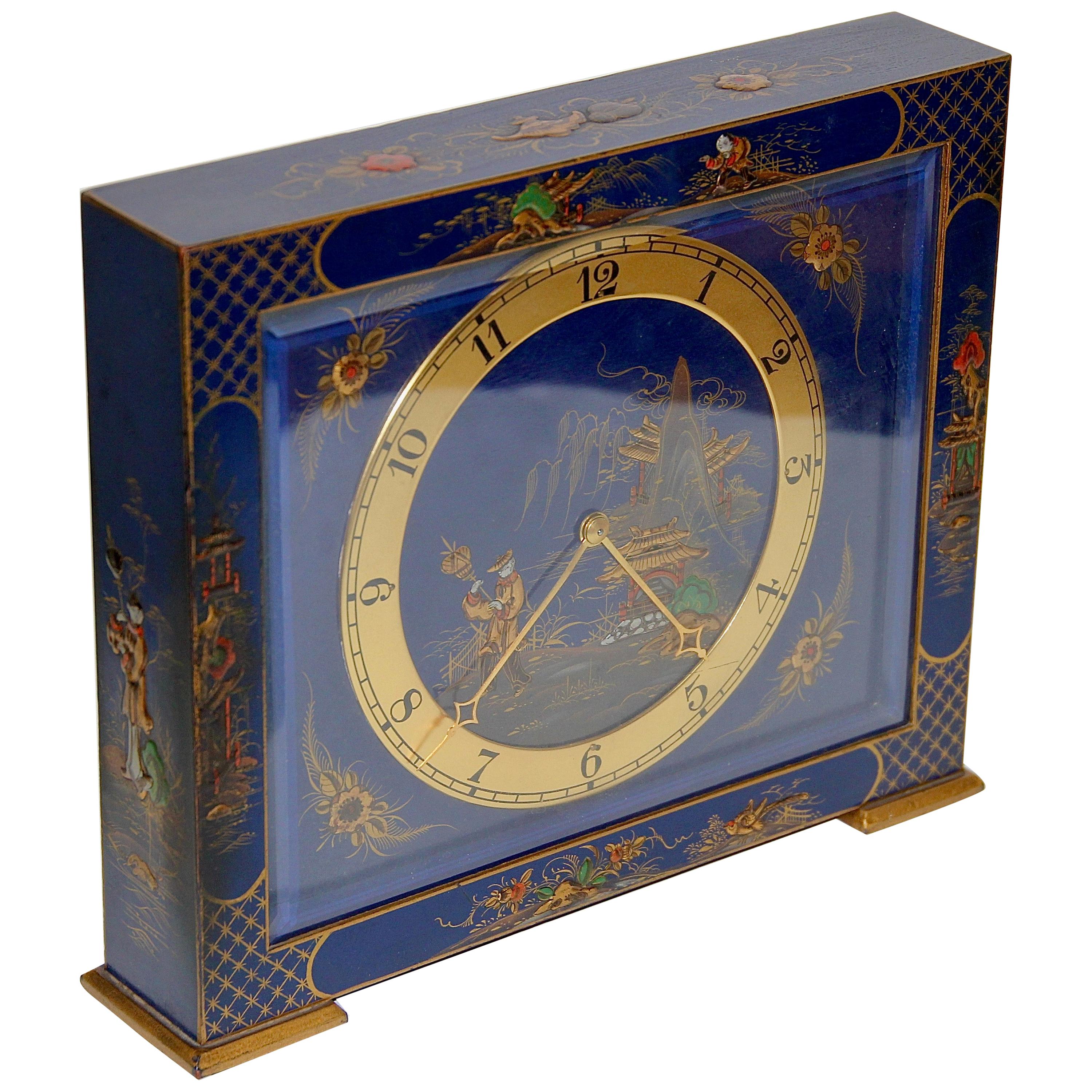 Antique Table Desk Clock, Painted, Chinoiserie, China Art
