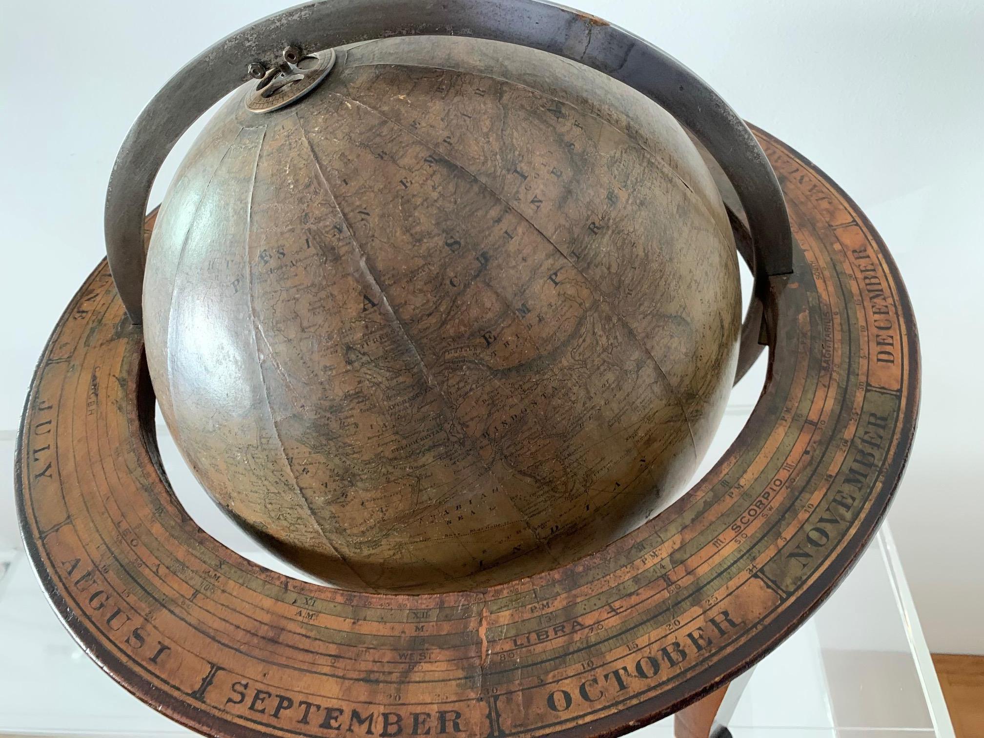 Antique Table Globe Schedler's New York Mahogany Paper In Fair Condition In Munich, DE
