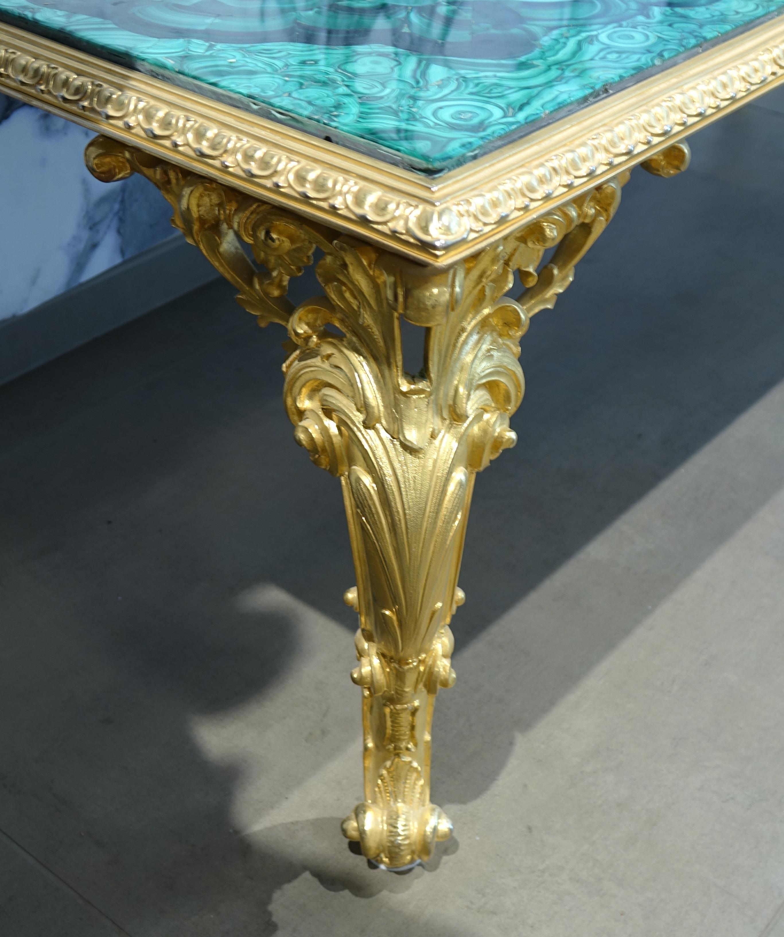 18th Century Restored Side Console Coffee Table Malachite Gold Green Stone 6