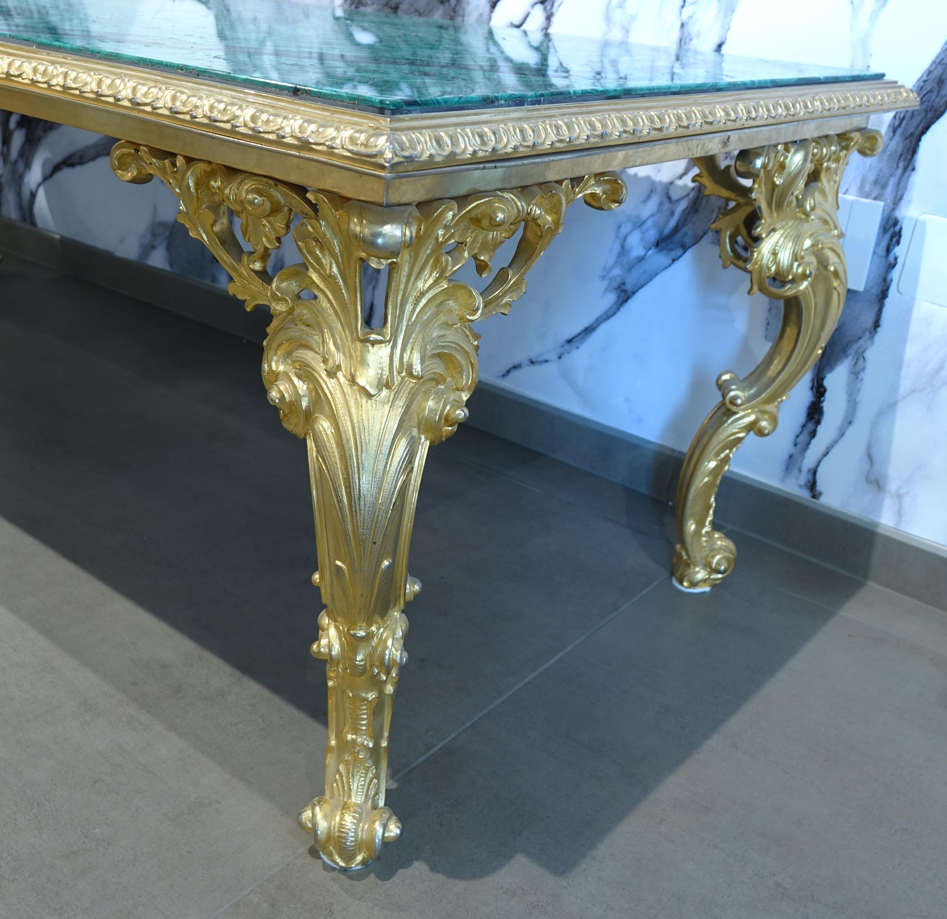 18th Century Restored Side Console Coffee Table Malachite Gold Green Stone 8