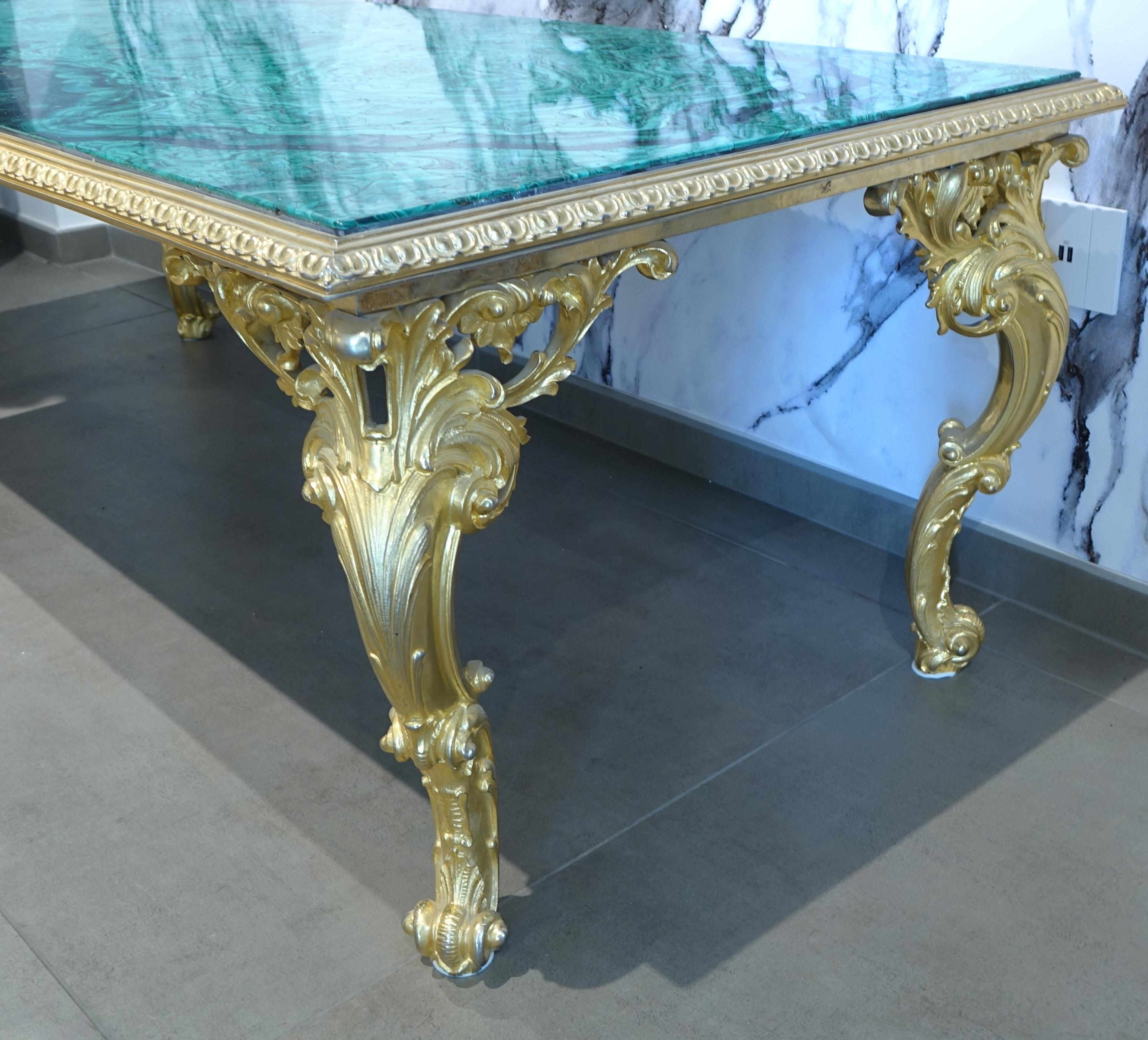 18th Century Restored Side Console Coffee Table Malachite Gold Green Stone 9