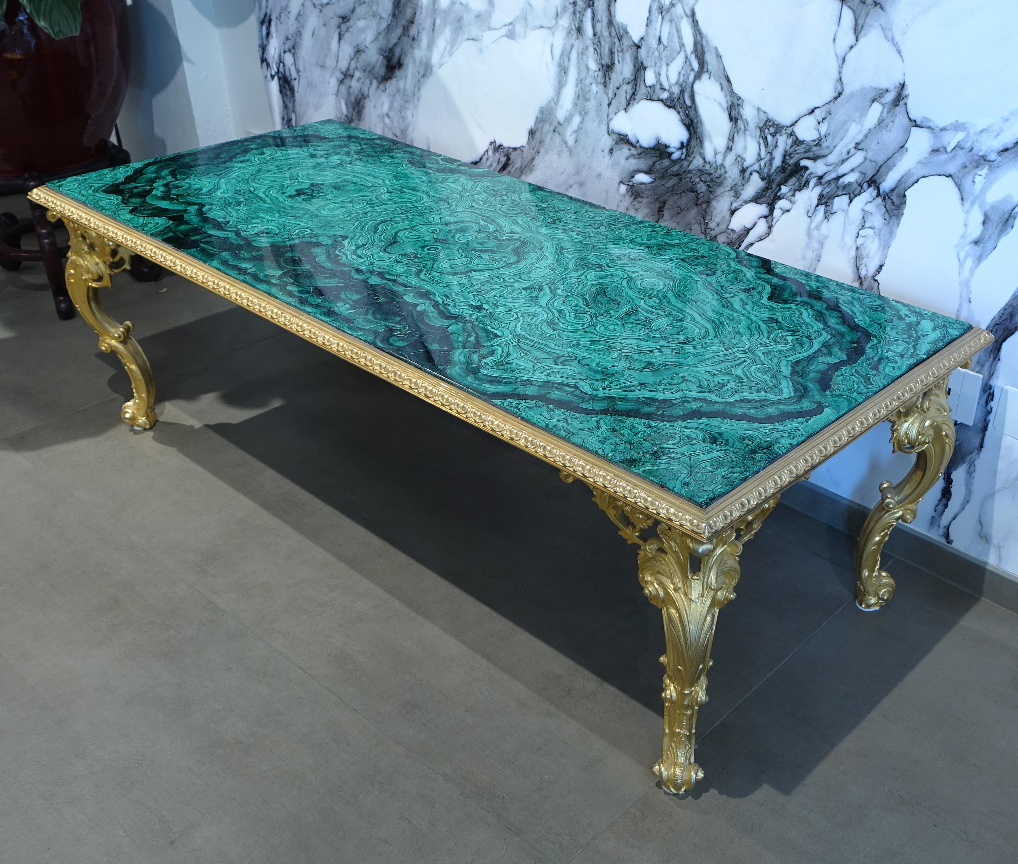 18th Century Restored Side Console Coffee Table Malachite Gold Green Stone 4
