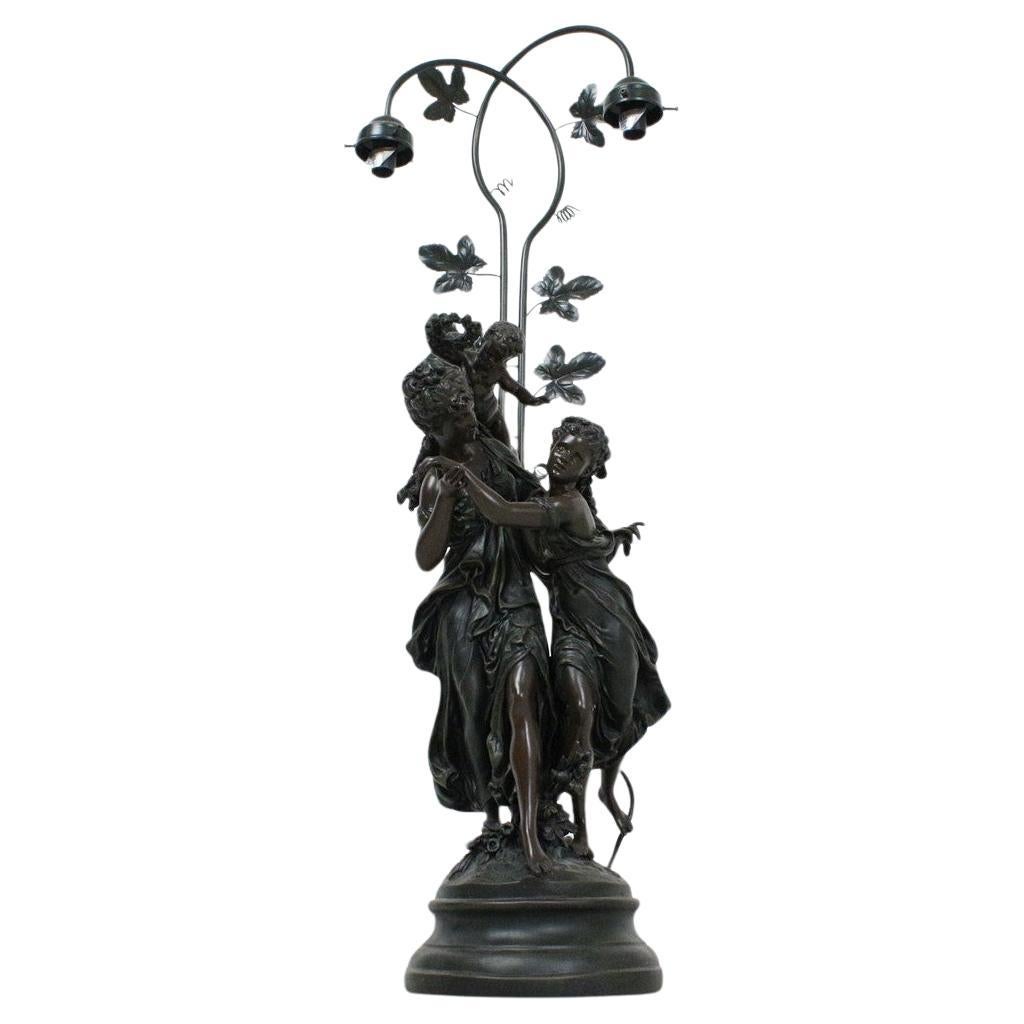Antique TABLE LAMP Brass, Large Decorative Lamp Figural Hollywood Regency For Sale
