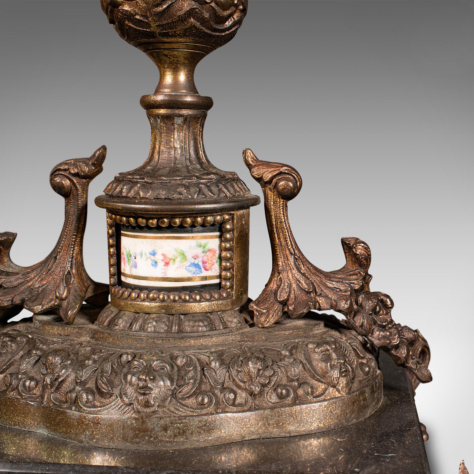 Lámpara de mesa antigua, francesa, metal dorado, mármol, luz lateral, eduardiana, c.1910 en venta 3