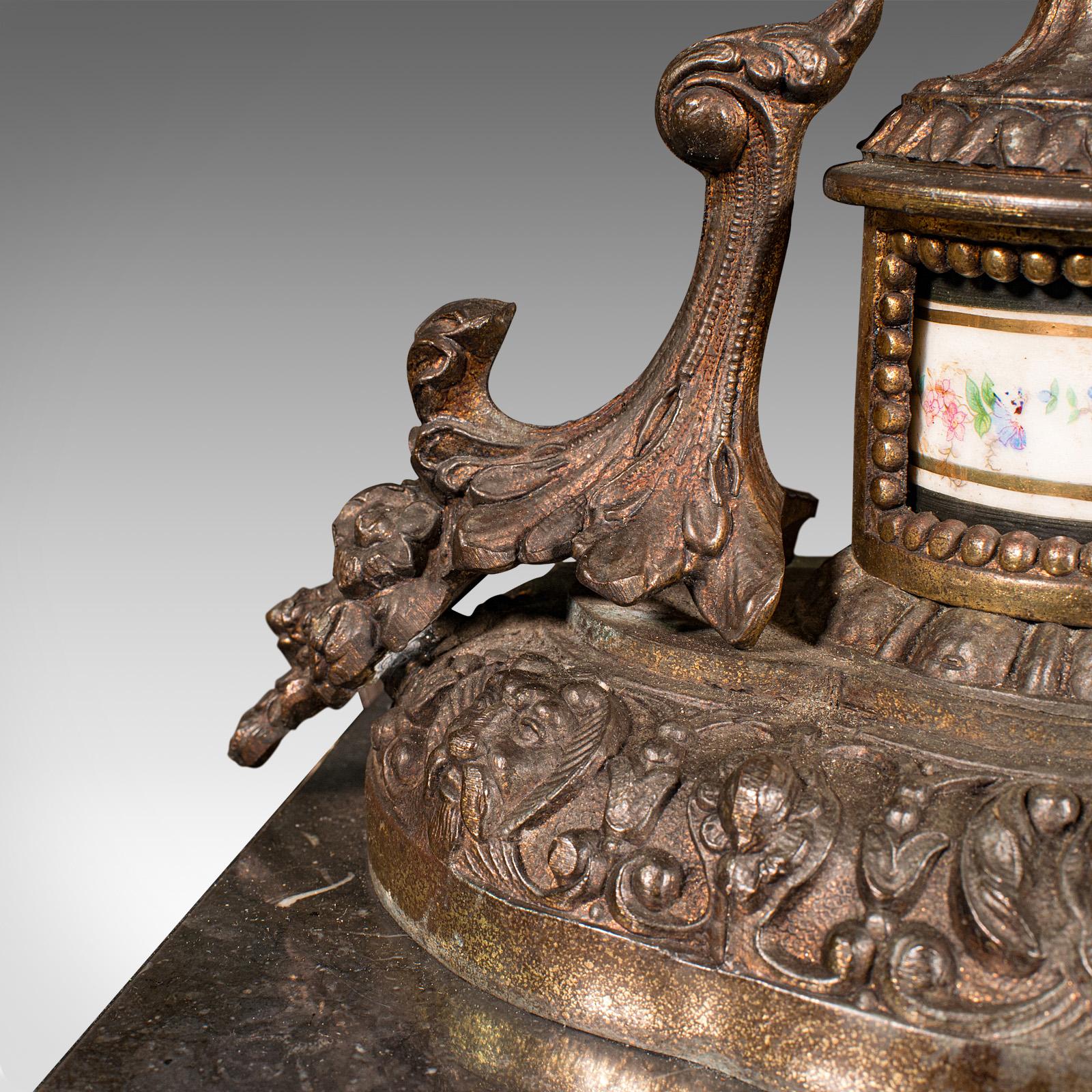 Lámpara de mesa antigua, francesa, metal dorado, mármol, luz lateral, eduardiana, c.1910 en venta 4