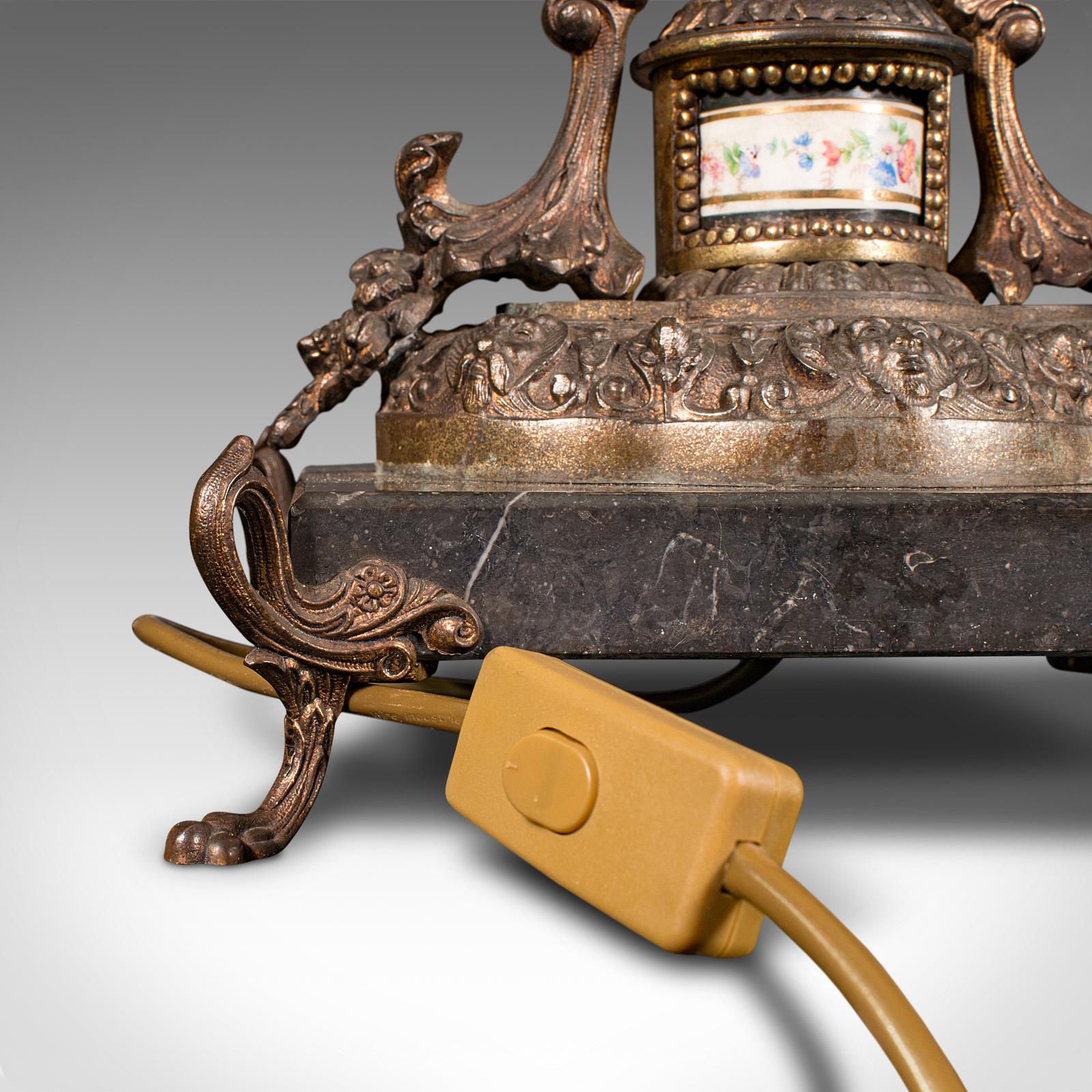 Lámpara de mesa antigua, francesa, metal dorado, mármol, luz lateral, eduardiana, c.1910 en venta 5