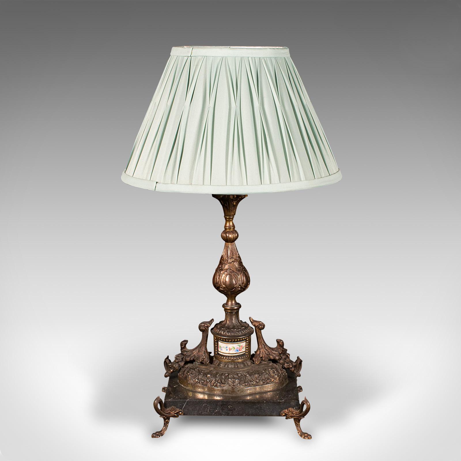 Lámpara de mesa antigua, francesa, metal dorado, mármol, luz lateral, eduardiana, c.1910 Eduardiano en venta
