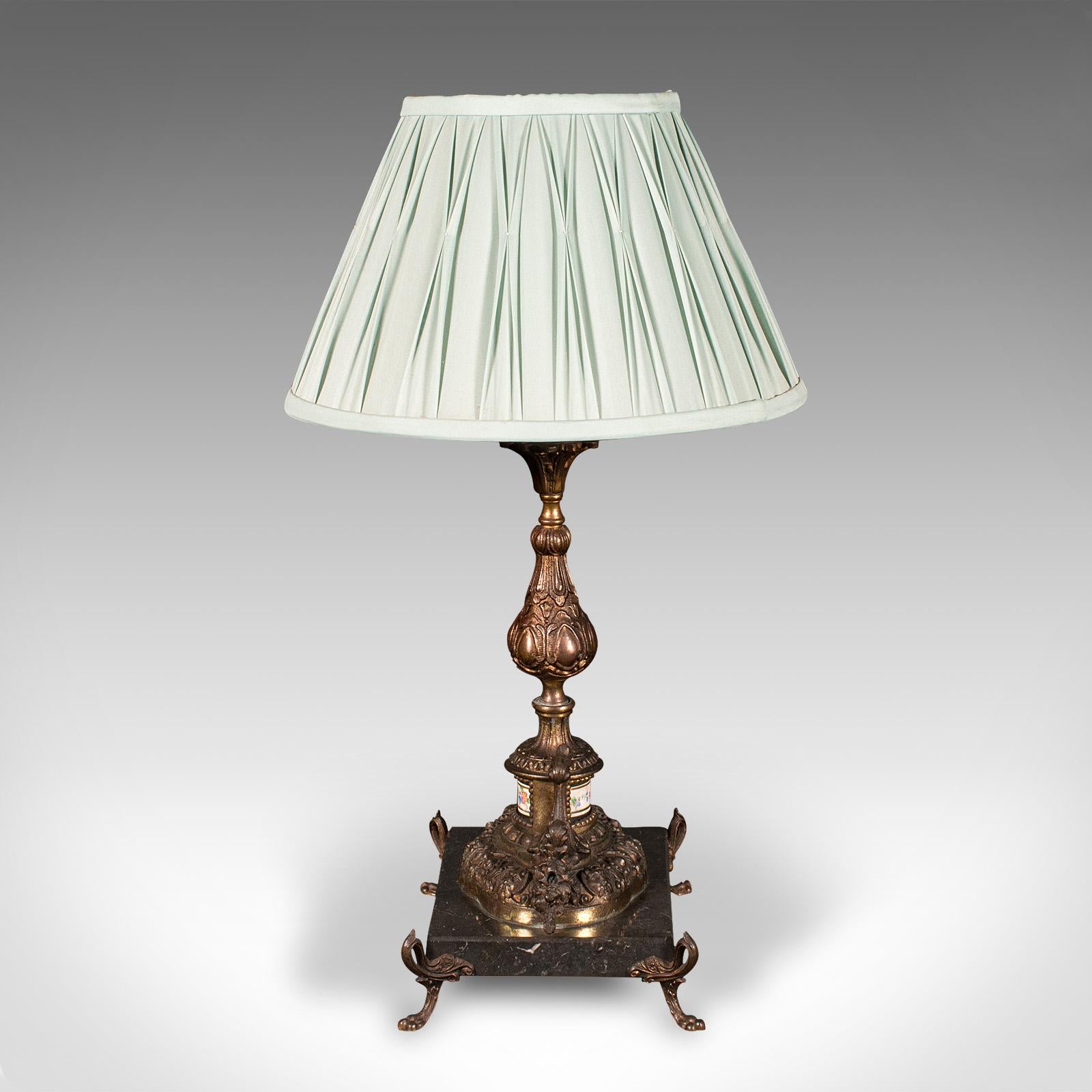 Lámpara de mesa antigua, francesa, metal dorado, mármol, luz lateral, eduardiana, c.1910 Francés en venta