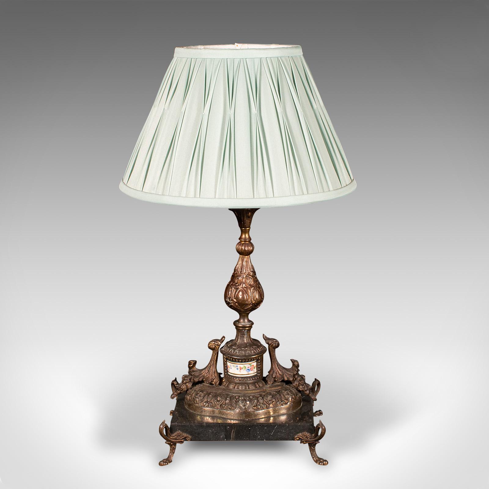 Lámpara de mesa antigua, francesa, metal dorado, mármol, luz lateral, eduardiana, c.1910 en Bueno estado para la venta en Hele, Devon, GB