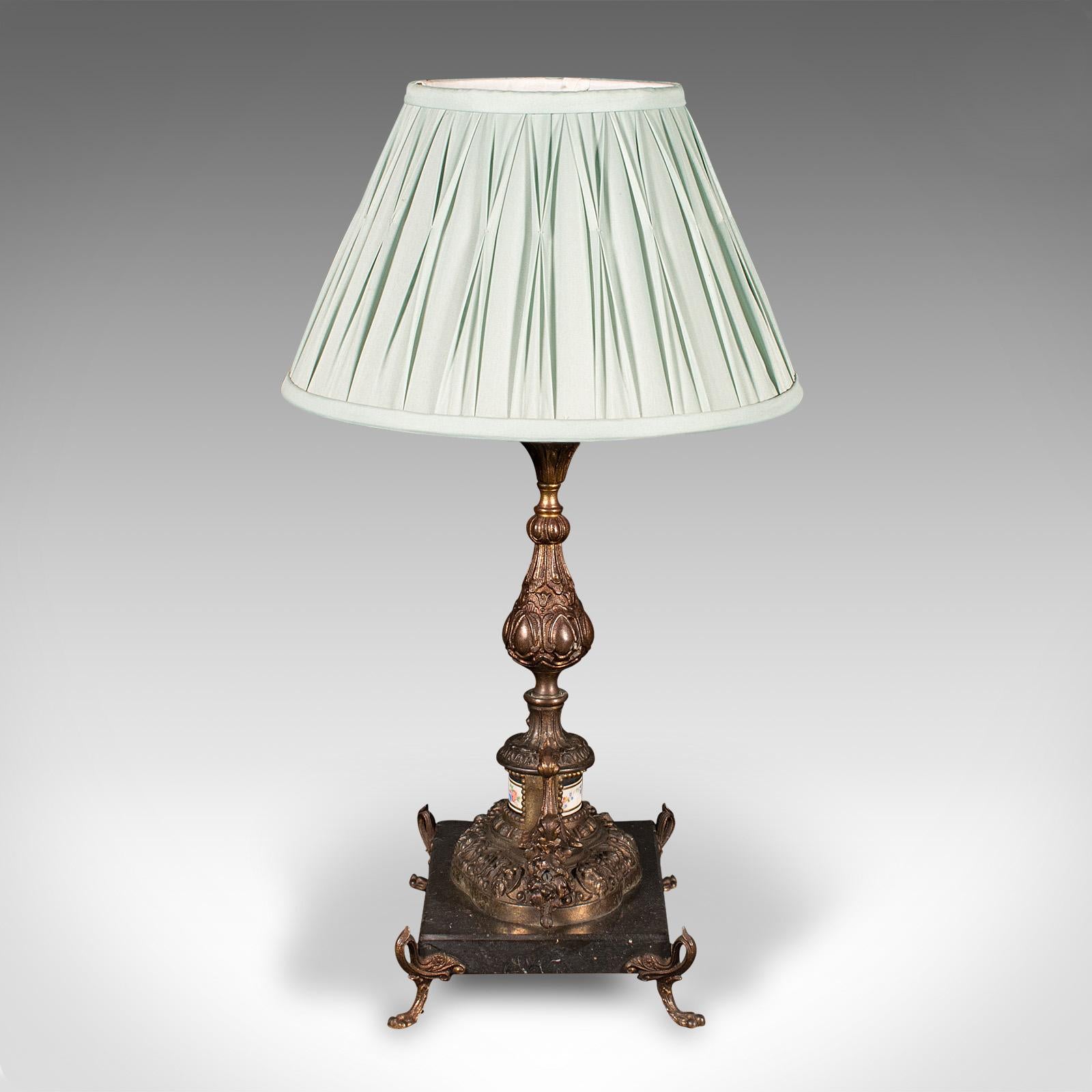 Lámpara de mesa antigua, francesa, metal dorado, mármol, luz lateral, eduardiana, c.1910 siglo XX en venta