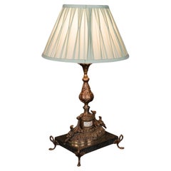 Lampada da tavolo antica, francese, in metallo dorato, marmo, luce laterale, Edwardiana, C.C.