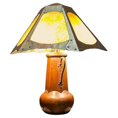 Antique Limbert Lamp w/ PERIOD  Kokomo Catspaw Opalescent Glass, Stickley era