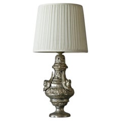 Antique Table Lamp in Patinated Silver Plated Brass 19th Century
