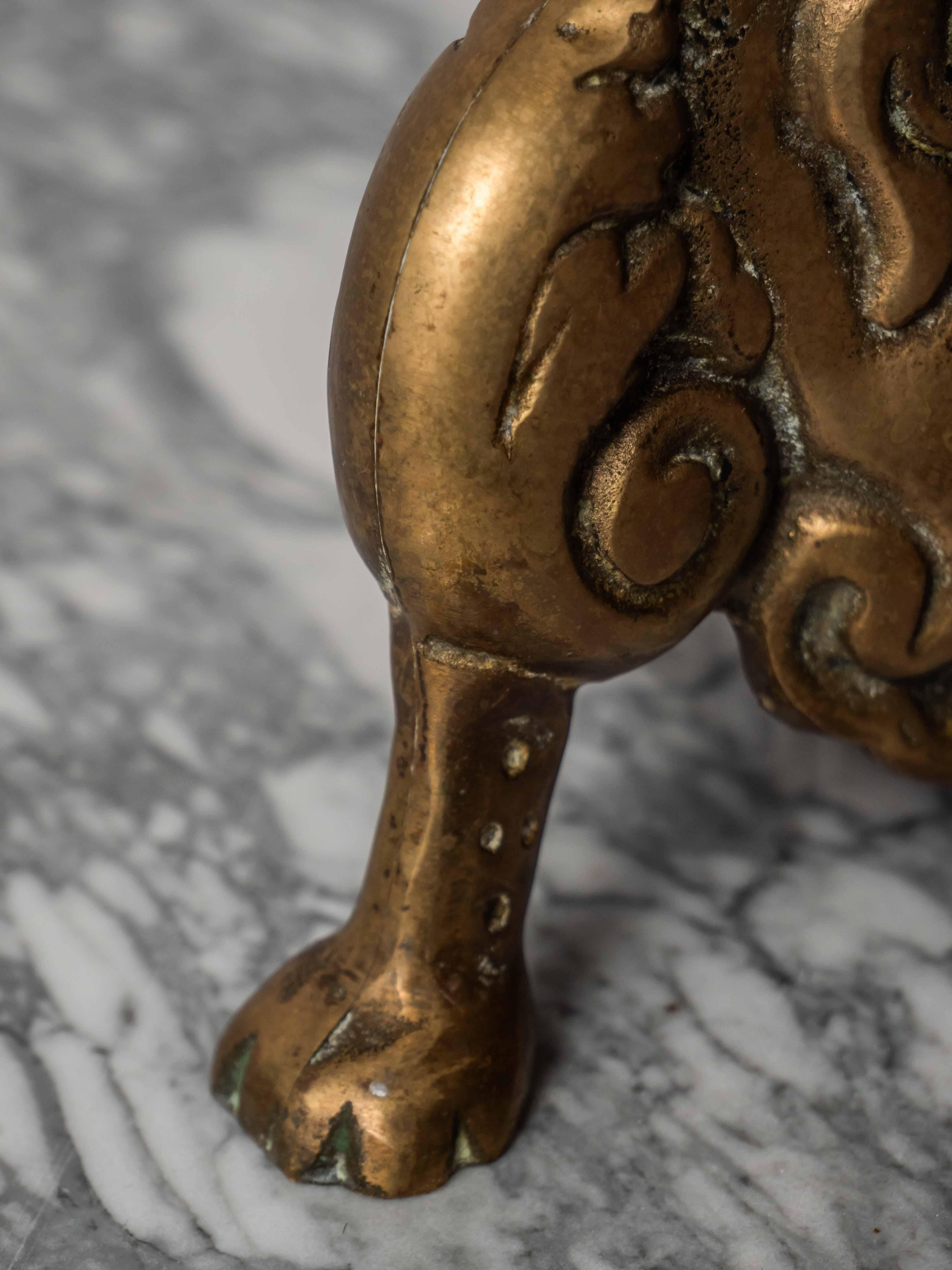 Metal Antique table lamp on a baroque leg For Sale