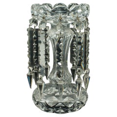 Antique Table Lustre, English, Glass, Crystal, Decor, Candle Holder, Edwardian