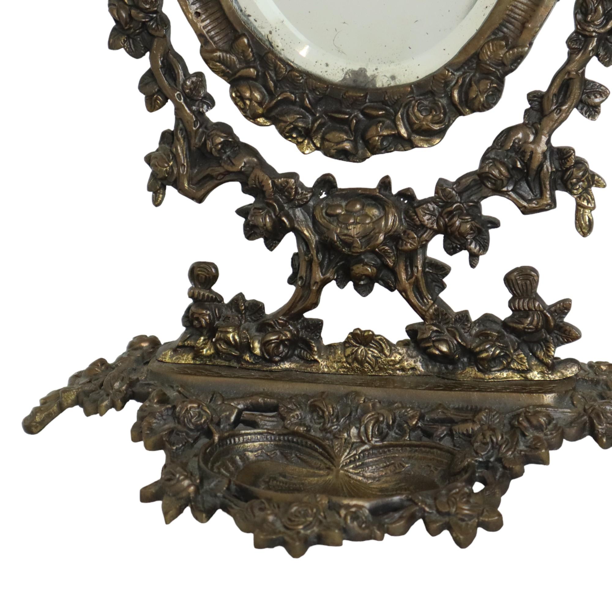 Français Miroir de table ancien en bronze doré Art Nouveau en vente