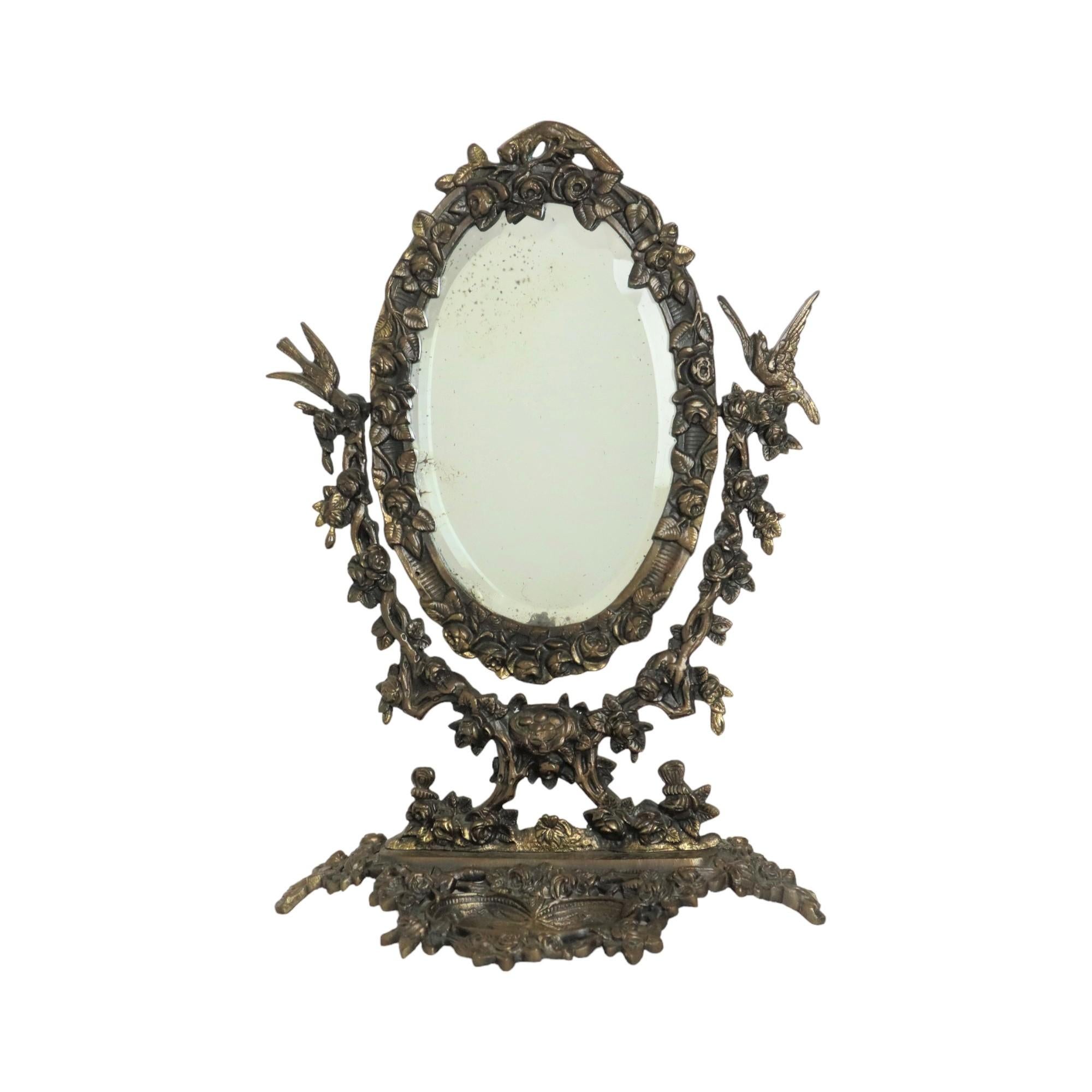 20ième siècle Miroir de table ancien en bronze doré Art Nouveau en vente