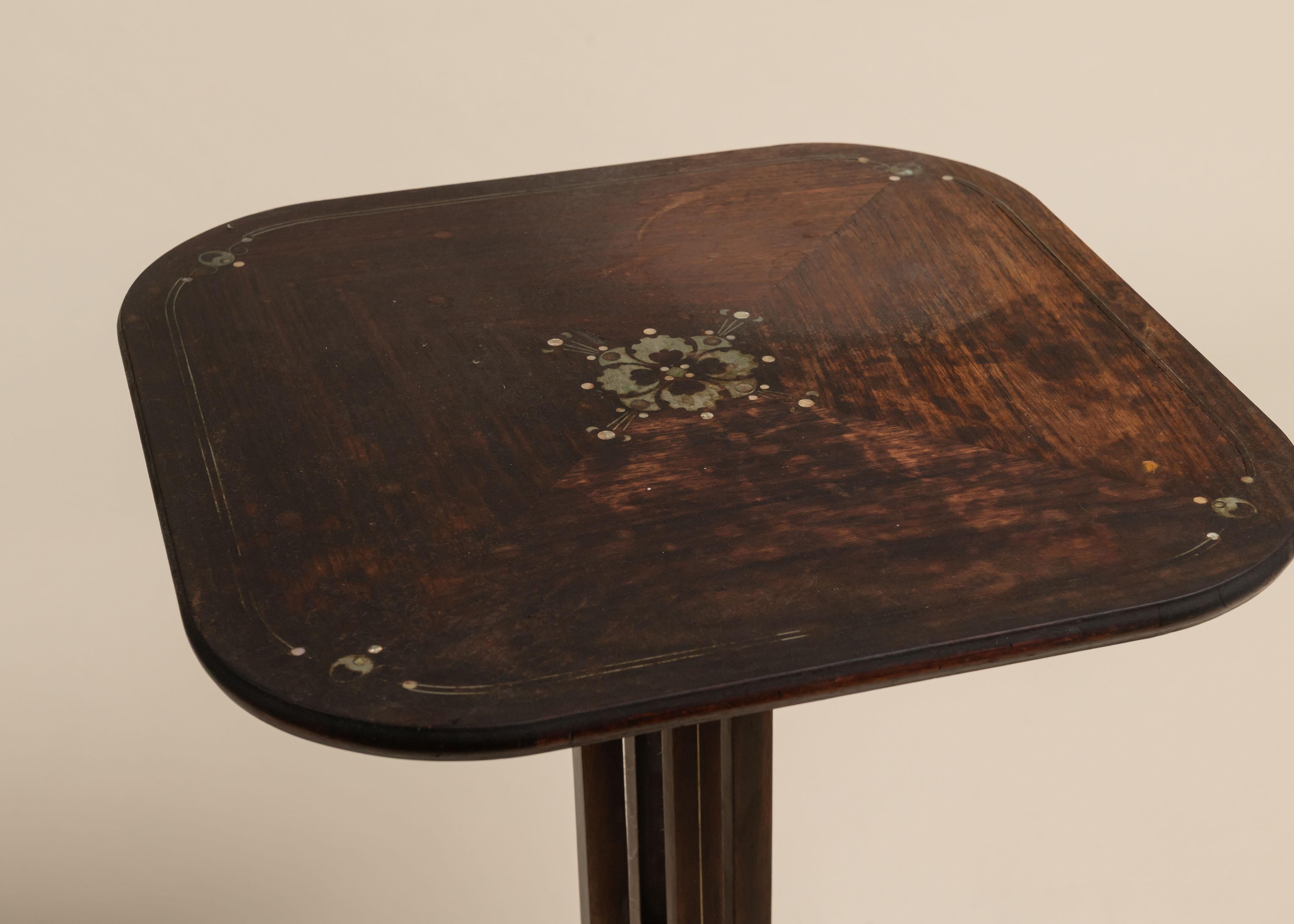 Art Nouveau Antique Table of Wood, Brass and Mother of Pearl Inlay,  Carlo Zen, C 1900s For Sale