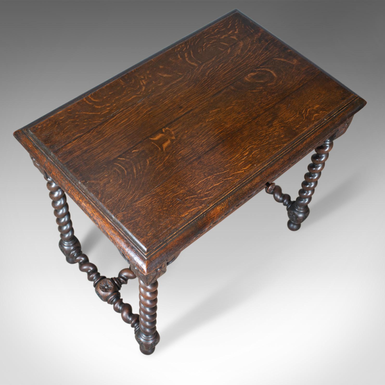 19th Century Antique Table, Scottish, Oak, Carved, Barley Twist, Side, circa 1880