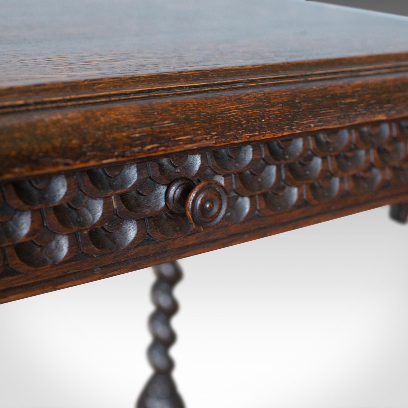 Antique Table, Scottish, Oak, Carved, Barley Twist, Side, circa 1880 1