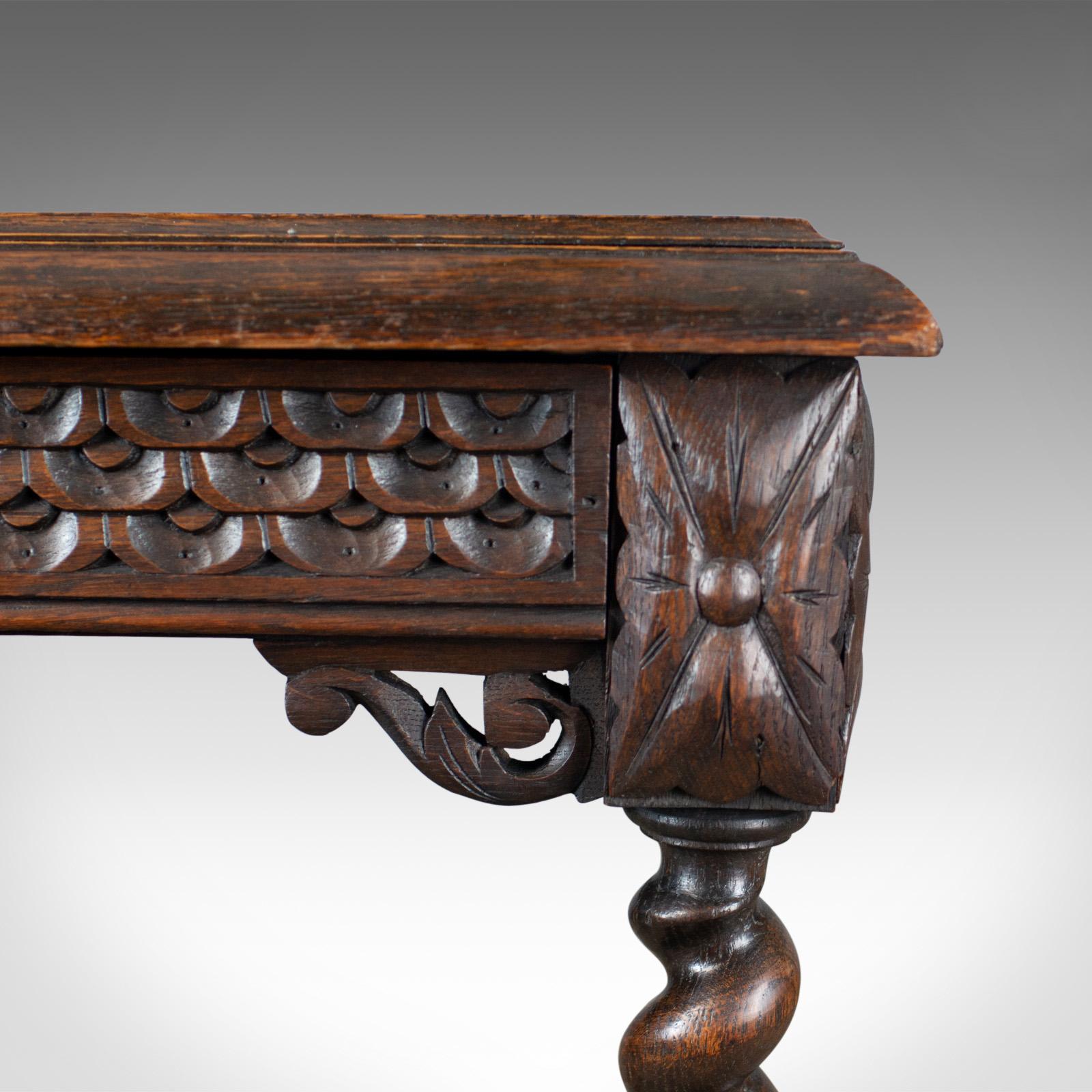 Antique Table, Scottish, Oak, Carved, Barley Twist, Side, circa 1880 3