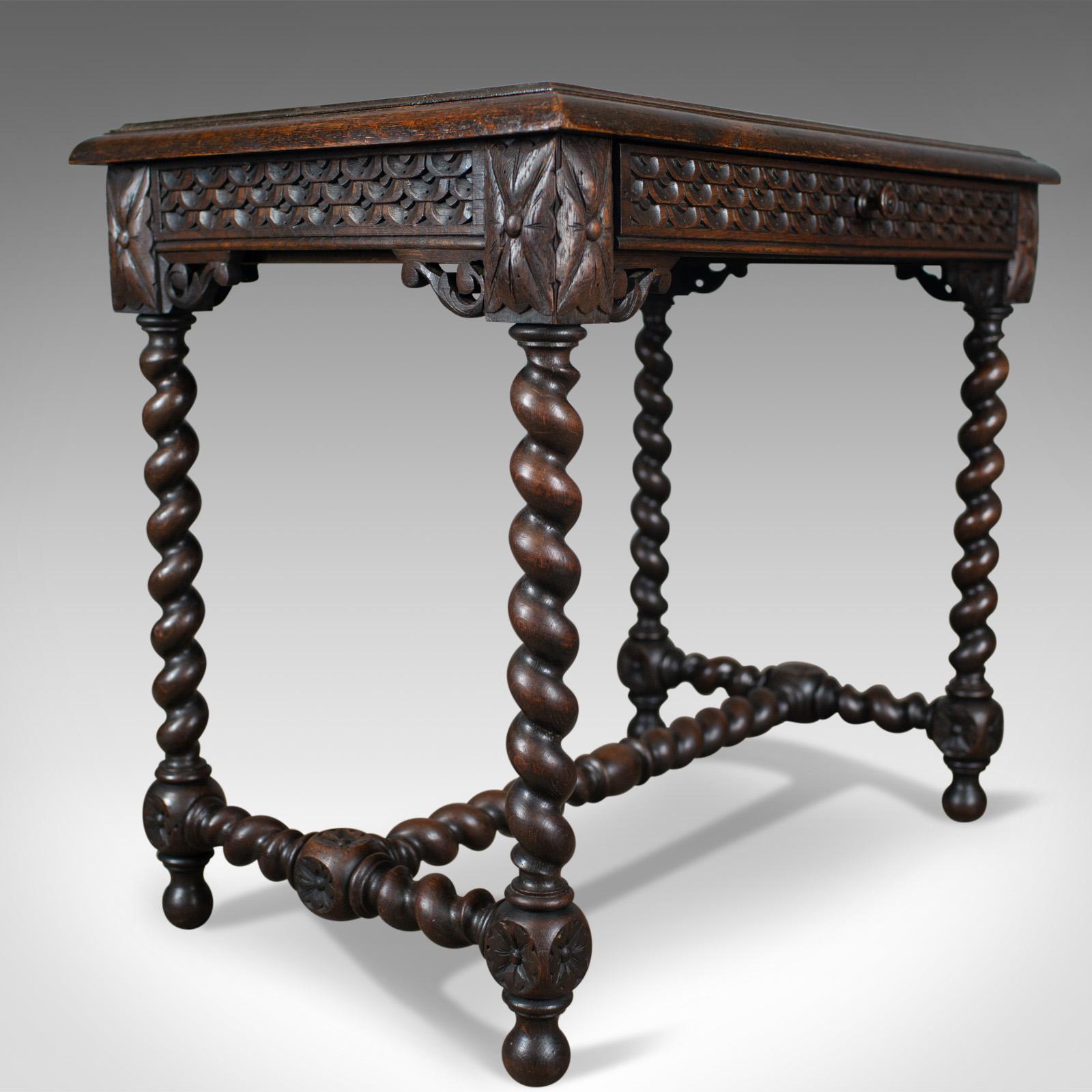 Antique Table, Scottish, Oak, Carved, Barley Twist, Side, circa 1880 4
