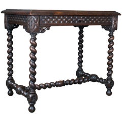 Antique Table, Scottish, Oak, Carved, Barley Twist, Side, circa 1880