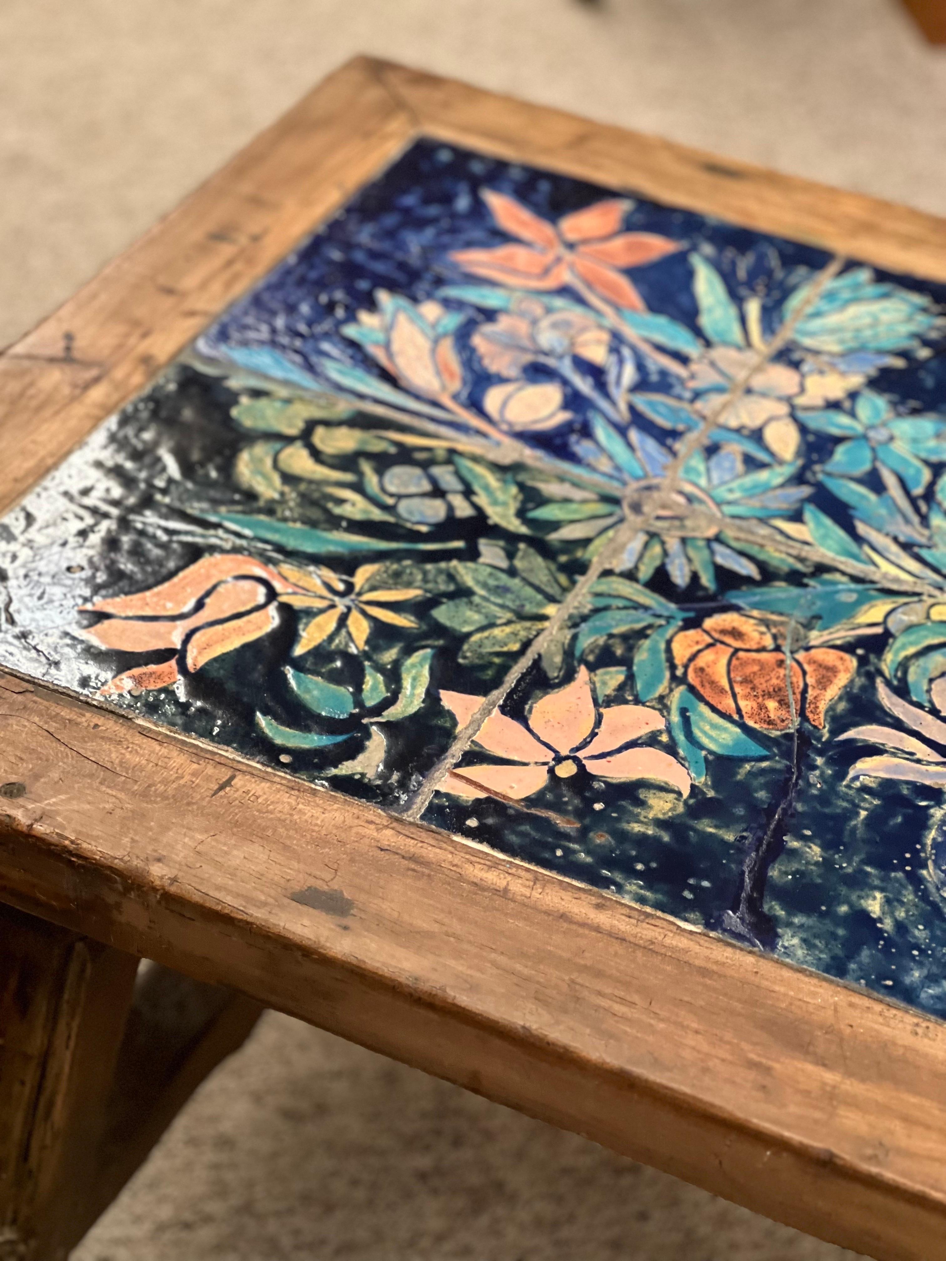 Mid-20th Century Antique Coffee Table Stand with Tile Top For Sale