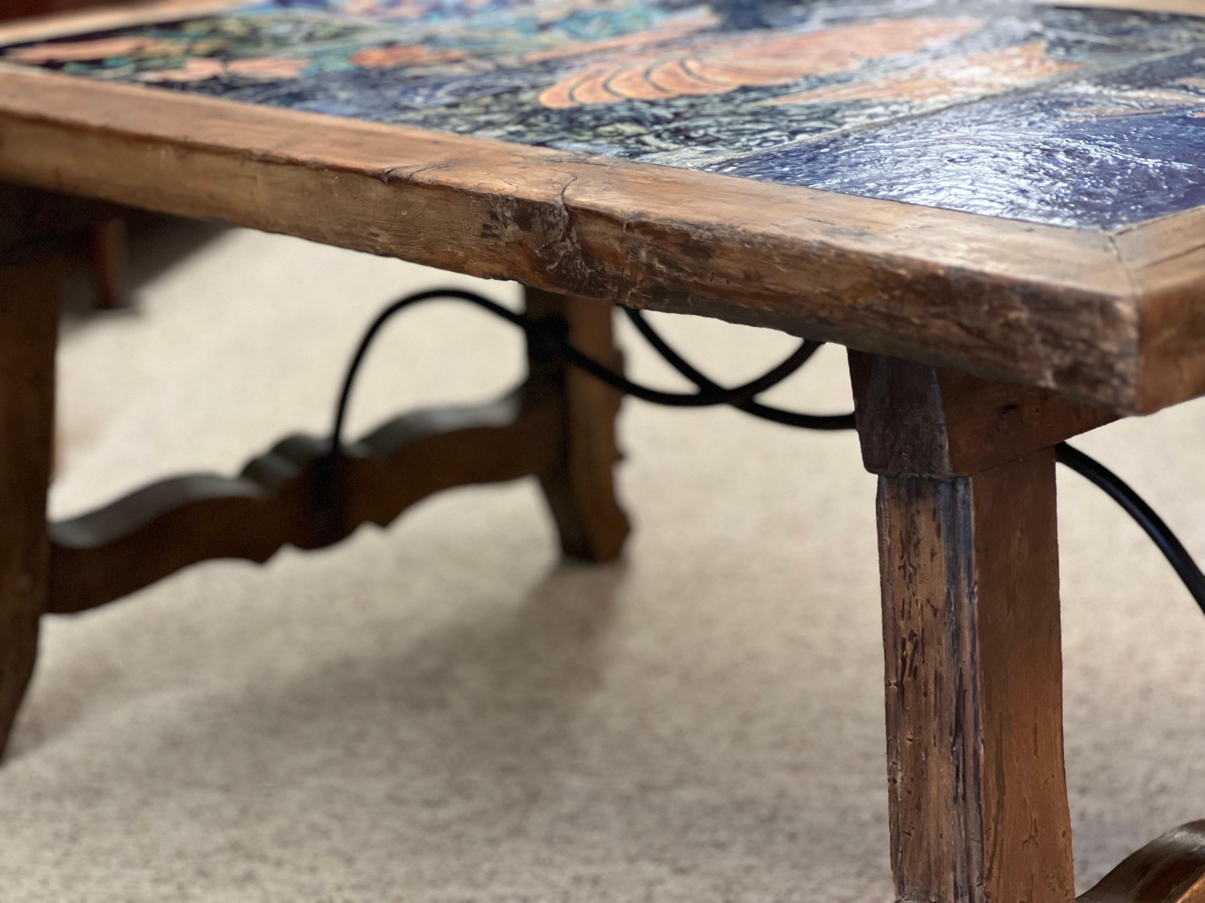 Antique Coffee Table Stand with Tile Top For Sale 1