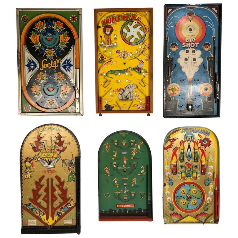 Antique Table Top Pinball Game Board Collection, Set of 6, circa 1920