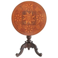 Antique Table with 19th Century Marque Inlaid Stars Top