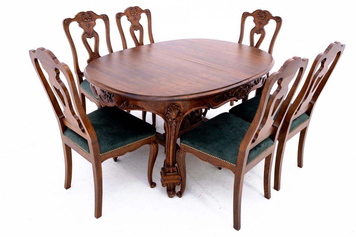 Antiker Tisch mit 6 Stühlen, Westeuropa, spätes 19. Jahrhundert. im Zustand „Gut“ im Angebot in Chorzów, PL