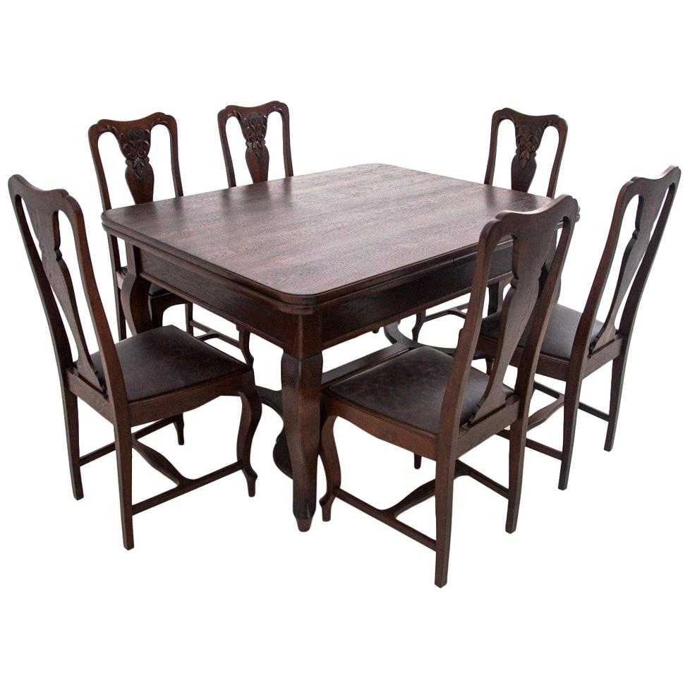 Antique Table with Chairs, Western Europe, circa 1920, after Renovation