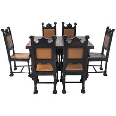 Antique Table with Dining Room Chairs from circa 1880 in the Renaissance Style