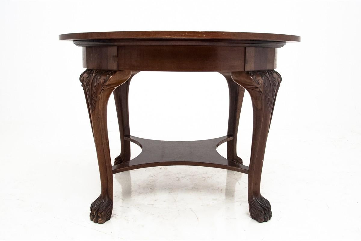 Neoclassical Antique Table with Two Armchairs and Two Chairs on Lion Feet