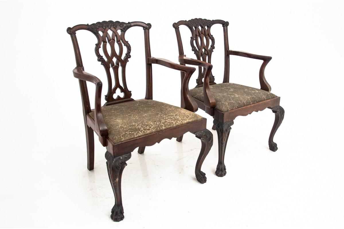 Early 20th Century Antique Table with Two Armchairs and Two Chairs on Lion Feet