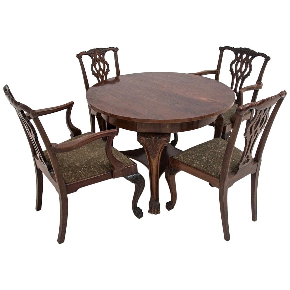 Antique Table with Two Armchairs and Two Chairs on Lion Feet