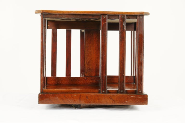 Antique Tabletop Revolving Bookcase, Walnut Bookstand, Scotland 1900