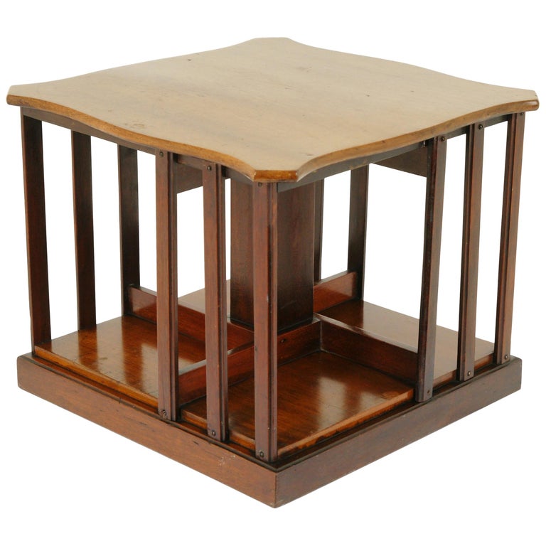 Antique Tabletop Revolving Bookcase, Walnut Bookstand, Scotland 1900
