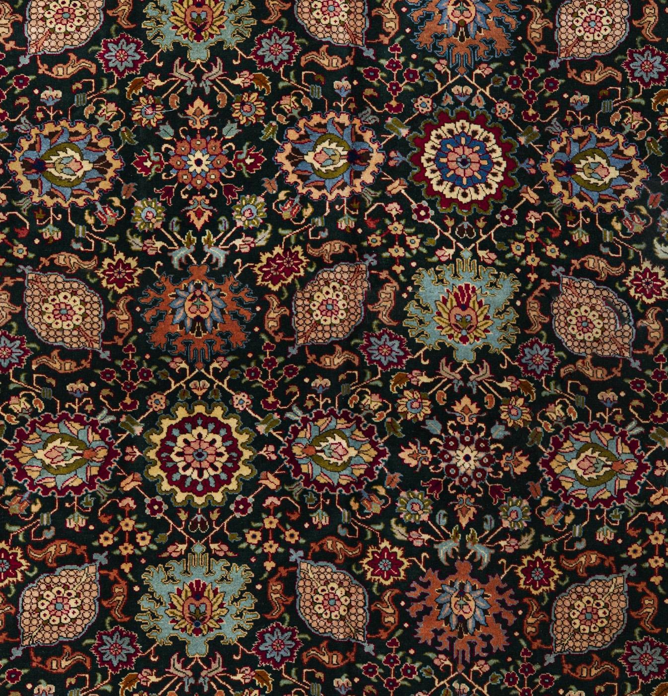 Antike Tabriz Bereich Teppich 8 ft X 11 ft - Blumenmotiv - Schwarz Gelb Blau (Wolle) im Angebot