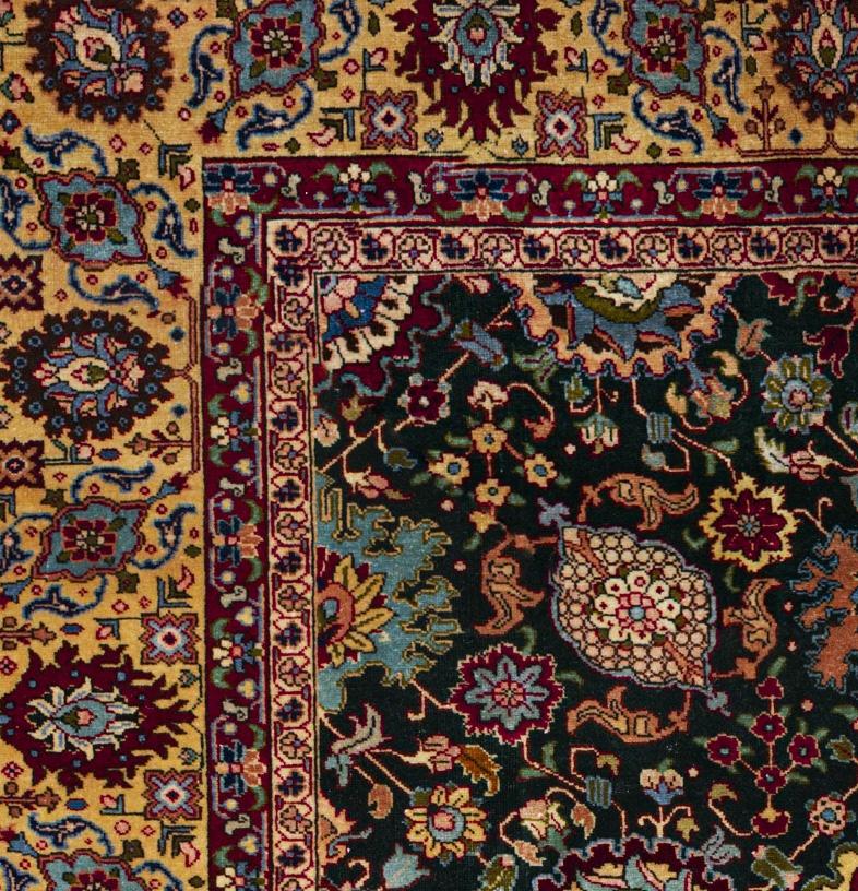 Antike Tabriz Bereich Teppich 8 ft X 11 ft - Blumenmotiv - Schwarz Gelb Blau im Angebot 1
